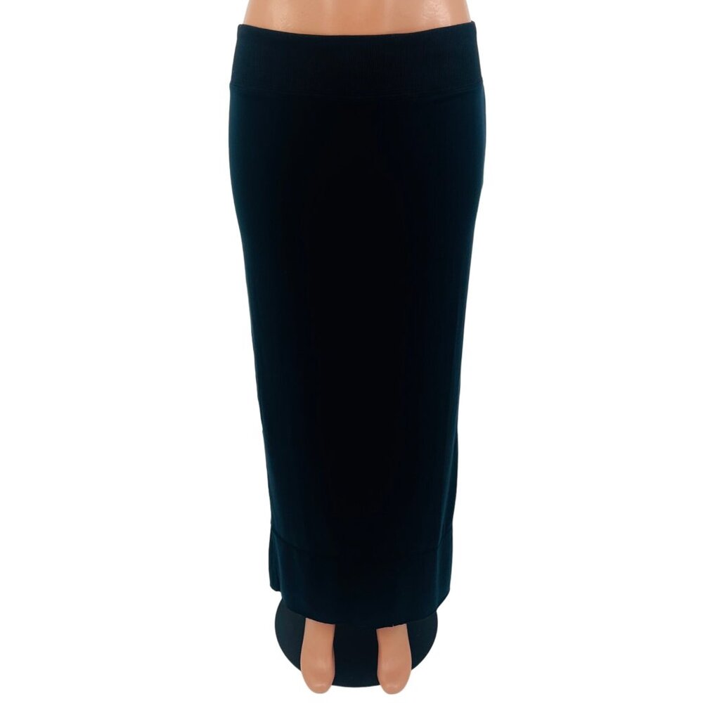 Vintage 90s Free People Black Slit Hem Wide Waistband Jersey Stretch Maxi Skirt
